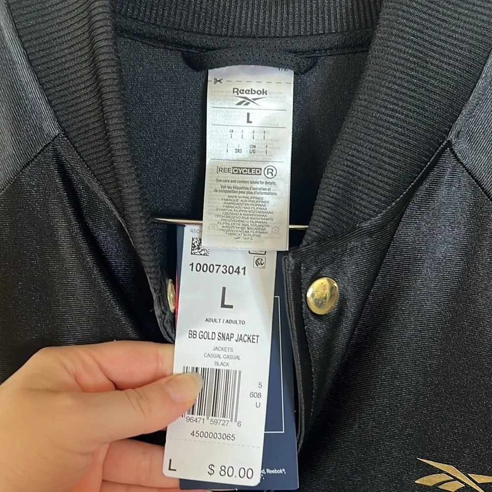 Reebok Black Gold Snap Jacket Track Basketball Sporty Mens Size Large - Picture 7 of 12